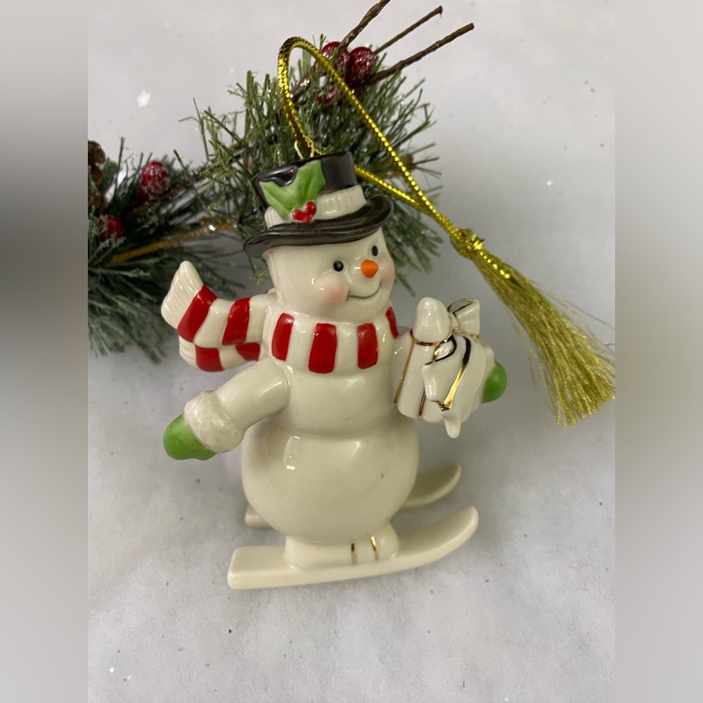 Lenox Porcelain Very Merry Snowman On Skis Ornament Christmas